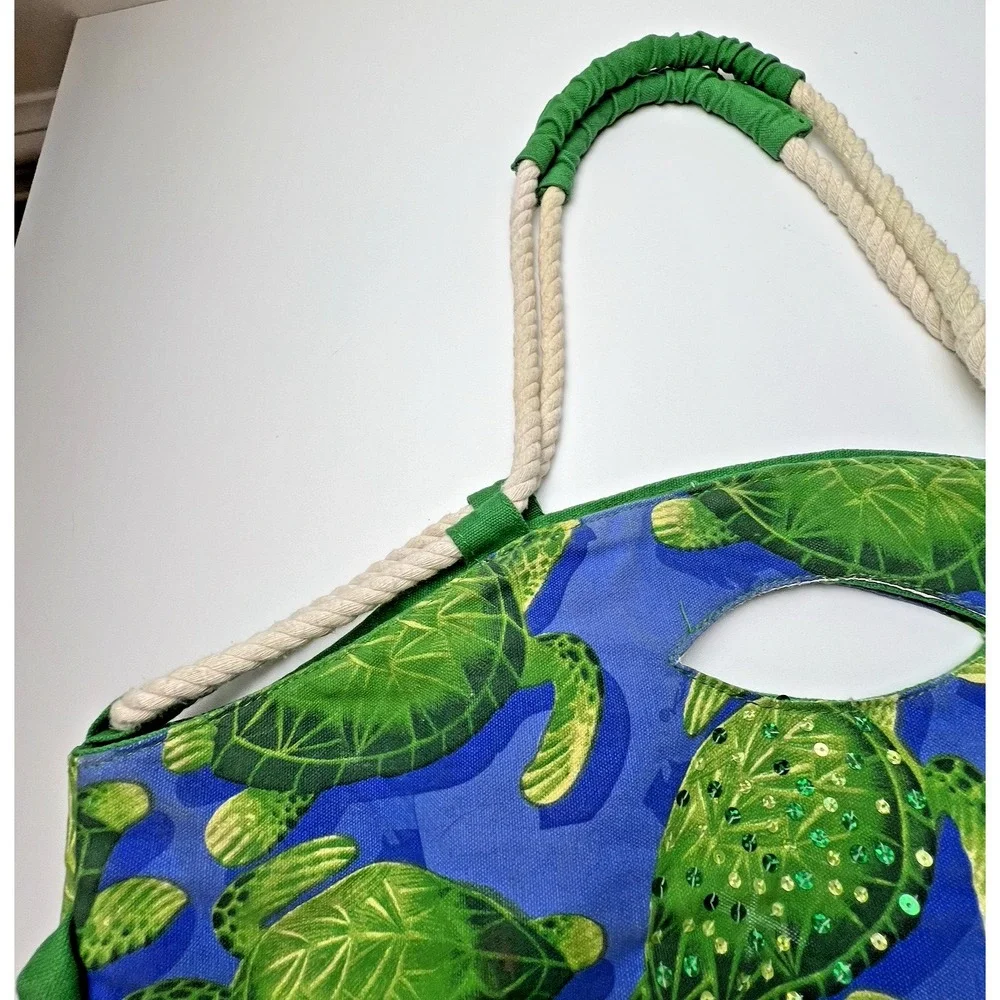 Karwan Sun N Sand Cotton Canvas Tote Bag Tropical Turtles Beach